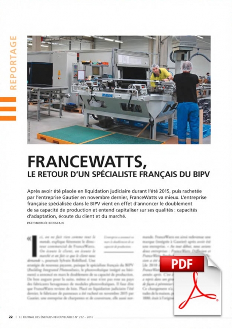 Francewatts- Le retour d'un spécialiste français du BIPV (Article PDF)